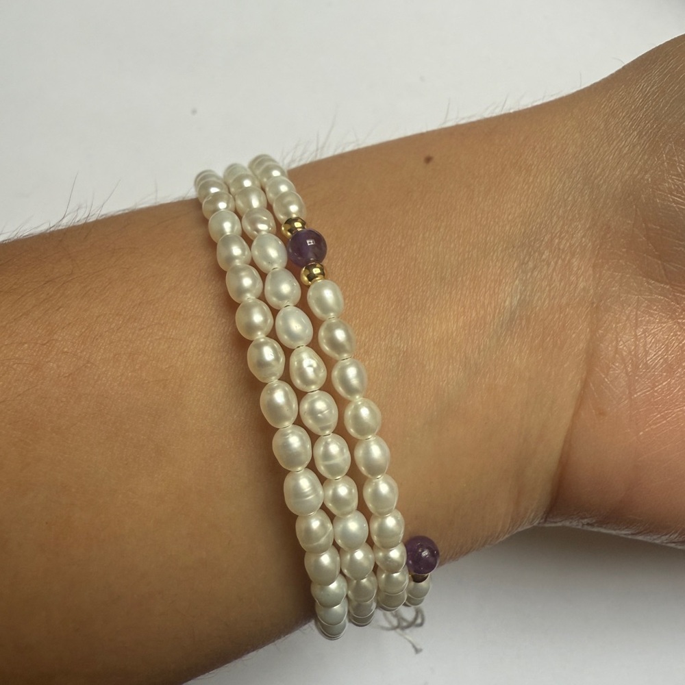 NWT DIL Pearl Wrap Bracelet 14k Yellow Gold and Purple Amethyst Beads